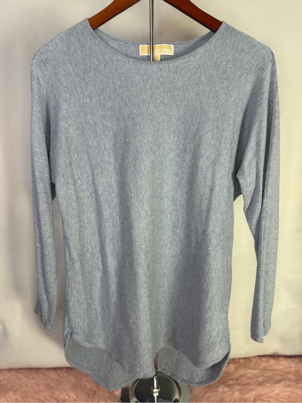 Michael Kors - Light Blue Lightweight Cotton Blend Long Sleeve Top - Size M